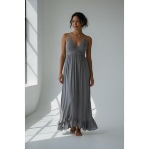 Free‎ People Adella Lace Maxi Dress Slate Gray XS S